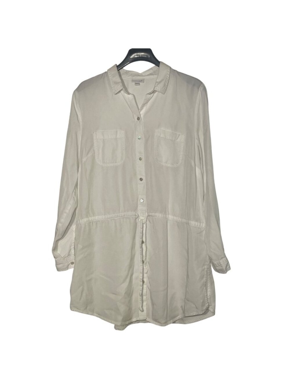 J. Jill Button Down Drawstring Waist Tunic Top Sz LG Coverup Minimalist Neutral